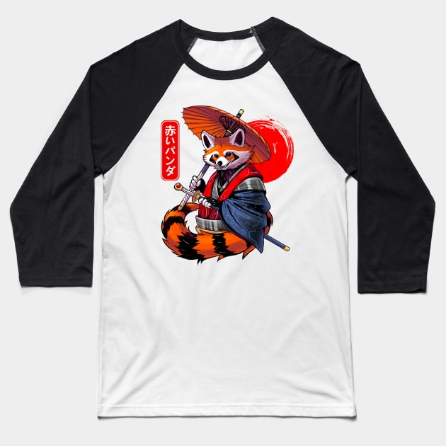 Red Panda Samurai Baseball T-Shirt by Meca-artwork